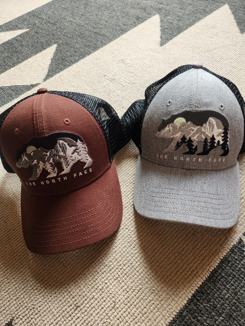 The North Face Mountain Bear Patch Trucker Hats - Root Brown and Light Gray